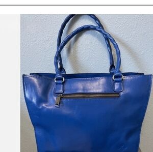 Blue Leather Tote Bag